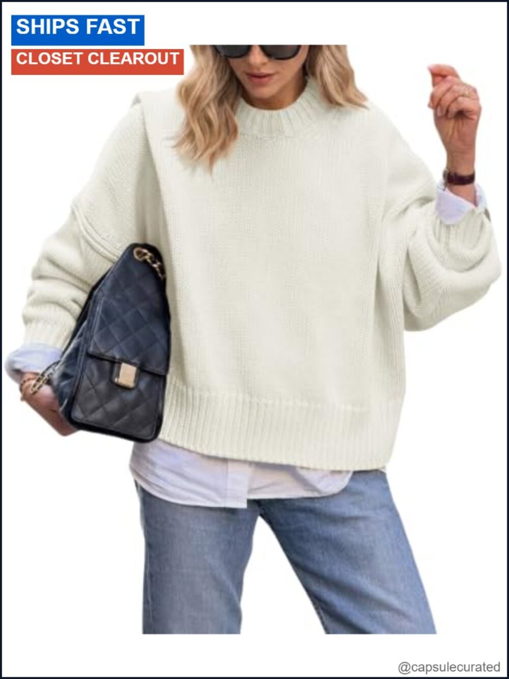 Oversized Chunky Knit Sweater Crew Neck Pullover Long Sleeve